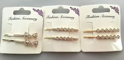 Diamante Hair Grip.Bobby Pin.Slide.1 Pair.Gold Plated.Bridal.Wedding • £3.25