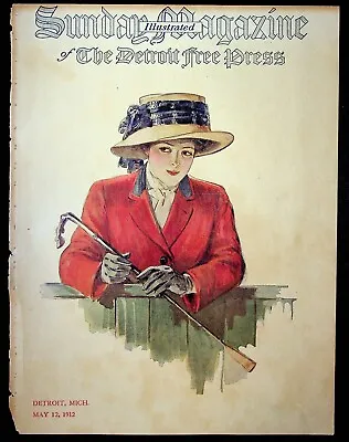 COVER ONLY NO MAGAZINE Sunday Magazine Detroit May 12 1912 Lady At Horse Race • $8.95