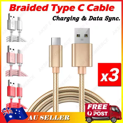 Braided USB To Type C Charger Cable Charging Data Cord Samsung Huawei Google 1M • $3.49