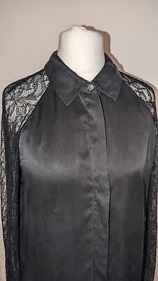 £34.99 • Buy Equipment Femme 100% Silk Shirt Lace Sleeves Black XS/S Designer Gothic Collared