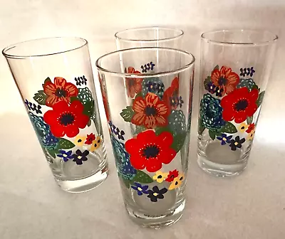 Pioneer Women Dahlias Floral Beverage Glasses Tumblers 16 Oz Set Of 4 • $39.95