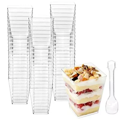 Plastic Dessert Cups 60 Count 5oz Clear Square Parfait Cups With Spoons Appet... • $25.82