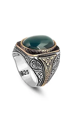 925K Sterling Silver Jade Ring Jade Stone Ring For Men Size 7 • £53.08