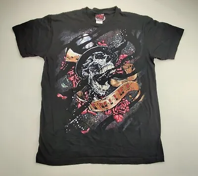 Miami Ink Skull Top Hat Roses Tattoo Art 2008 Men's Large Black Goth T-Shirt USA • $29.99