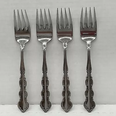 Oneida Silver Deluxe Mozart Salad Fork Lot 4 Stainless 6 7/8  Glossy Scalloped • $10.99