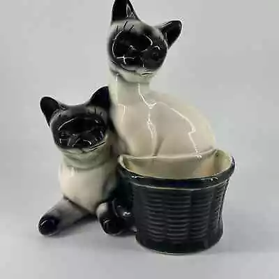 Siamese Cat TV Light Lamp Planter Glowing Eyes Figurine Basket 11  MCM Vintage • $98.95