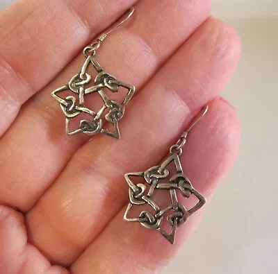 Vintage Irish Celtic Knot Star Sterling Silver Drop Earrings Pierced Earrings • $29.99