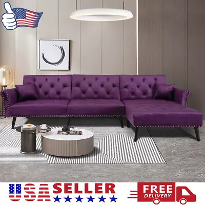 114.5” L Shaped Convertible Sectional Sleeper Sofa Bed Velvet Reversible Couch  • $636.30