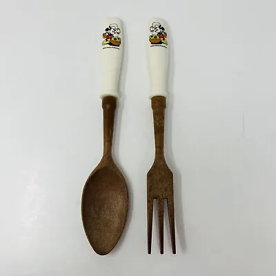 Walt Disney Productions Salad Fork & Spoon Mickey Mouse Vintage Ceramic Handles • $13.95