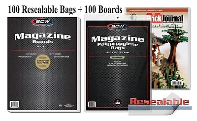 100 BCW Resealable Magazine Protection Bags & Boards Long Term Storage Sleeves • $29.94