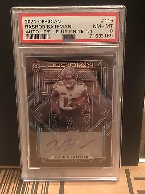 $200 • Buy 2021 Obsidian Rashod Bateman Auto - E/E - Blue Finite 1/1 #115 Psa 8