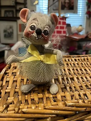 Annalee Mobilitee Doll Easter Grey Mouse In Yellow Tutu And Bow 1969 Vintage • $10
