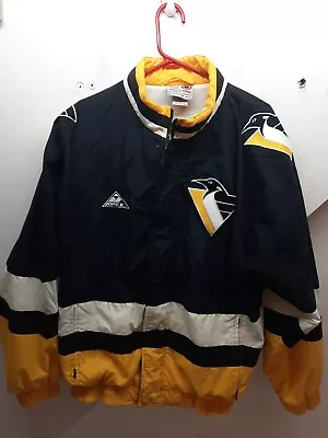 Vintage 90s Apex One NHL Pittsburgh Penguins Full Zip Parka  Jacket Mens M • $49.49