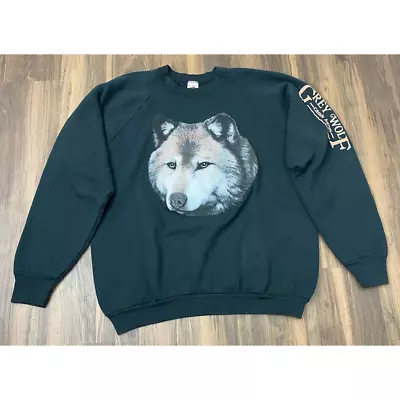 VTG Fruit Of The Loom USA Grey Wolf Graphic Crewneck Pullover Sweatshirt XL • $17.99