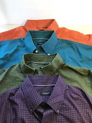 Van Heusen Button Up Dress Shirts Men Large 16 16 ½ Plaid Short Sleeve Lot Of 4 • $44.99