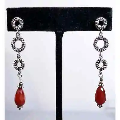 Vintage Sterling Silver BOHO Red Carnelian Earrings 2.25  • $22.10