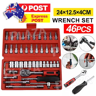 $19.95 • Buy 46PCS Socket Set CRV 1/4  Ratchet Wrench Metric Driver Extension Bar Tool Kit