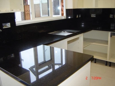 £1 • Buy Galaxy Black Marble-Granite - Quartz Kitchen Worktops - Affordable- Samples ONLY