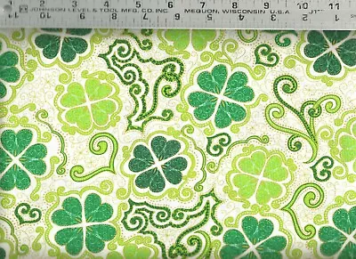 Quilting Treasures Lucky Clovers Shamrocks On White 100% Cotton Quilt Fabric BTY • $15.99