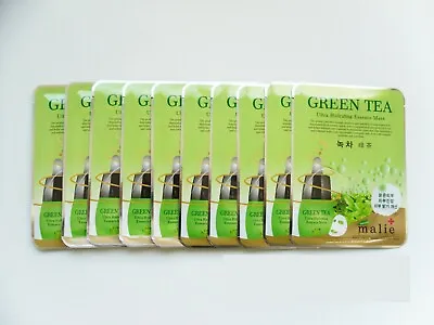 10pcs Malie GREEN TEA Essence Face Mask Packs Sheet 25g Soothing Korea Cosmetic • £15.33