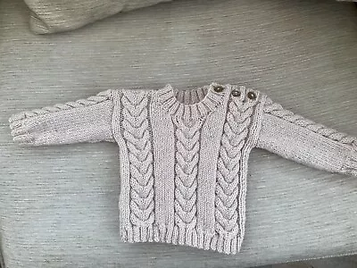 Hand Knitted Baby Jumper. 0-3mths. Beige  • £5
