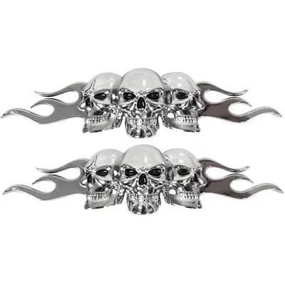 2 Chrome 3D Skull And Flames Black Eyes Emblem 3M Self Adhesive 3 D Decal Logo • $15.46