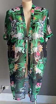 TAKING SHAPE Green Multicolour Tropical Sheer Short Sleeve Kimono Cardigan Sze S • $24.99