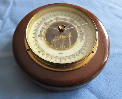 Vintage Julius Giochard  Aneroid Barometer. Brass Set In Hardwood Surround. • £18