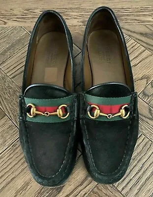 $495 • Buy 100% Authentic Gucci Black Suede Moccasins Loafers Shoes With BOX & DUSTBAG