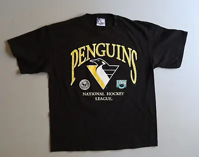 Vintage NHL Pittsburgh Penguins Shirt Hocket Nutmeg 90s XL Black USA Made • $30