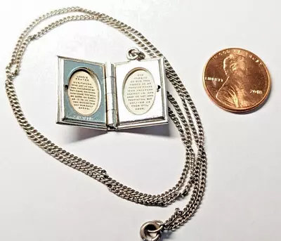 Vintage Lord's Prayer Book Hands Sterling Silver Locket On 18  Sterling Necklace • $30.92