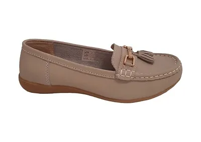 Ladies Grey Leather Tassel Loafers Slip On Nautical Boat Shoes Size 3 4 5 6 7 8 • £18.95