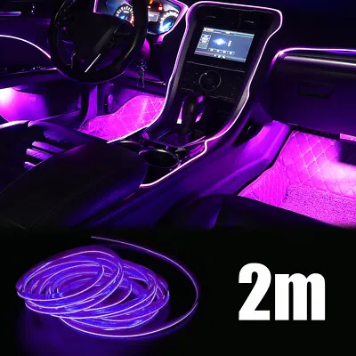 Purple LED Car Interior Decor Atmosphere Wire Strip Light Lamp Accessories 2M • $14.85