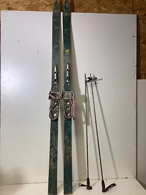   Vintage Harvey Dodds Company Wooden Skis With Poles • $307.83