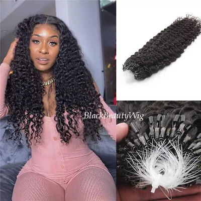 Deep Kinky Curly Micro Loop Human Hair Extension Brazilian Micro Ring Hair 100g • $87.22