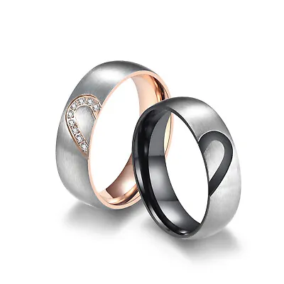 His Her Matching Heart Couple Ring Set Love Men Women Promise Valentine Gift • £3.59