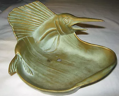 ANTIQUE McCLELLAND BARCLAY SEA SWORD FISH BRONZE METAL SCULPTURE TRAY ASHTRAY • $595