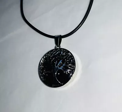 TREE OF LIFE Charm Pendant NECKLACE With Black Coloured Back On 18 Inch Thong • £0.99