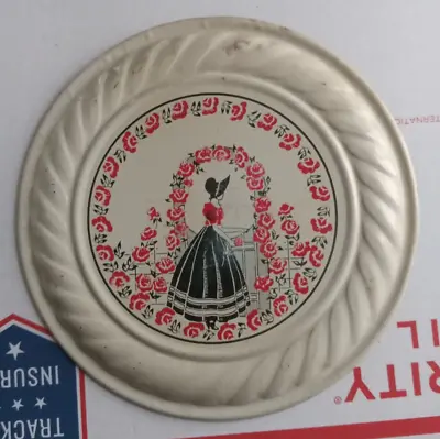 Vintage Tin Metal Stove Vent Flue 8  Cover Southern Belle Lady Red Flower Garden • $18