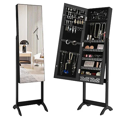 Free Standing Full Length Mirror Jewelry Cabinet Armoire Organizer Xmas Gift • $89.59