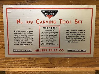 Millers Falls #109 Wood Carving 9-Piece Tool Set In Box - Made In USA • $119.95