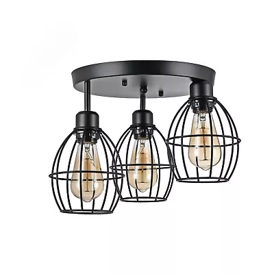 3-Light Ceiling Light Industrial Farmhouse Metal Caged Fixture Bathroom Entry • $19.95