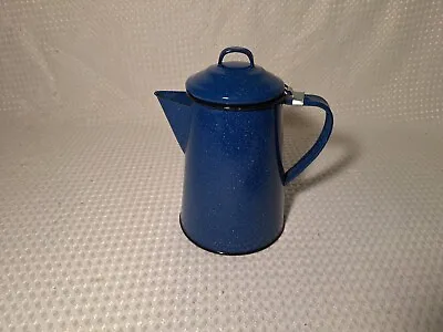 Vintage Metal Enamel Speckled Blue 5 Cup Coffee Pot Camping • $29.99