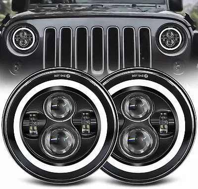 2x 7  Inch Round LED Halo Headlight Hi/Lo DRL Beam For JK LJ TJ CJ Jeep Wrangler • $32.96