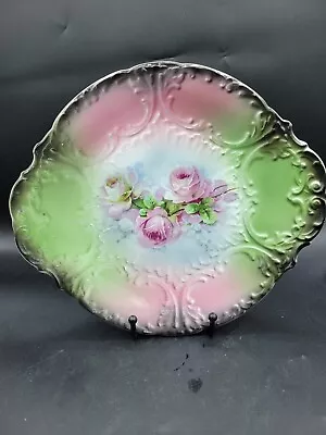 ANTIQUE 1800s FRANZ ANTON MEHLEM BONN GERMANY PLATE  GREEN Pink Black ROSES  • £17.37