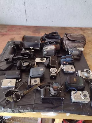 Lot Of 12 Vintage Cameras Untested For Parts Or Repair Kodak Nikon Minolta Canon • $100