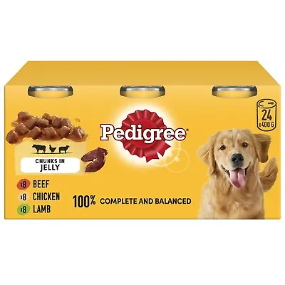 24 X 400g Pedigree Adult Wet Dog Food Tins Mixed Meaty Meals In Jelly Dog Can • £29.99