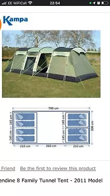 Kampa Pendine 8 Berth Tunnel Tent Steel+Carbon Pole Hybrid 3/4 Bedroom+Awning • £250