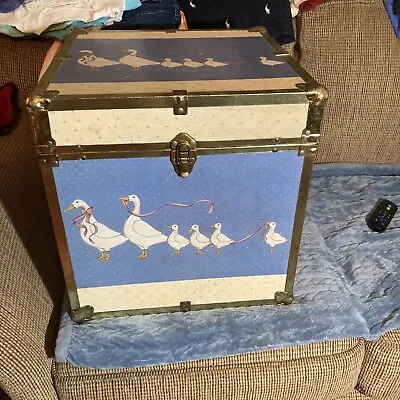 Vintage 1980s Decoupage Country Puddle Duck Book Storage Trunk Blue • $65.95