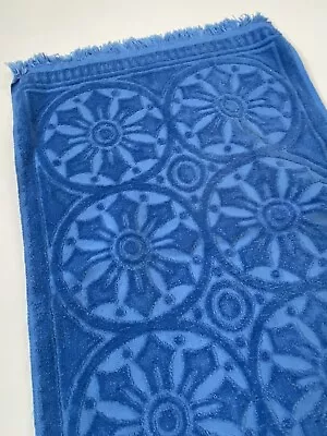 Vintage 70s Blue Geometric Print Terry Cloth Hand Towel • $8